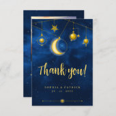 写真モダン天空の深夜青金ゴールド サンキューカード (正面/裏面)