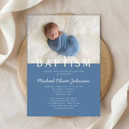 写真モダン宗教的クロスブルーボーイバプテスマ 招待状