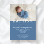 写真モダン宗教的クロスブルーボーイバプテスマ 招待状