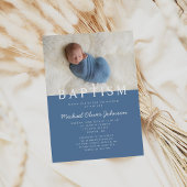 写真モダン宗教的クロスブルーボーイバプテスマ 招待状