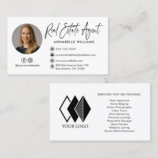 写真モダン実在不動産業者 名刺 (正面/裏面)