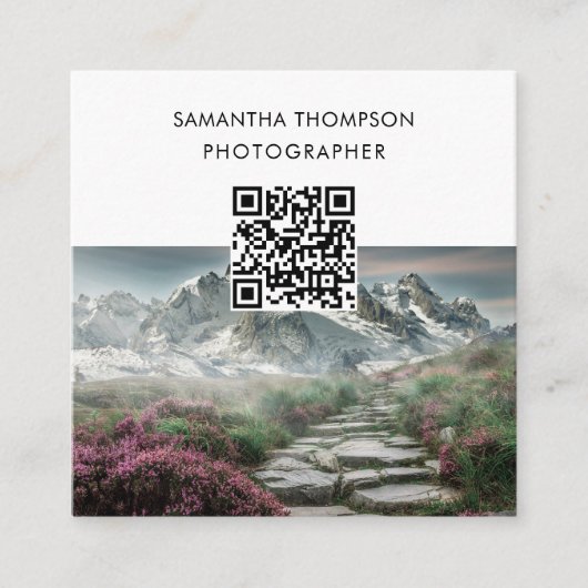 写真モダン家QRコード写真ミニマル スクエア名刺 (正面)