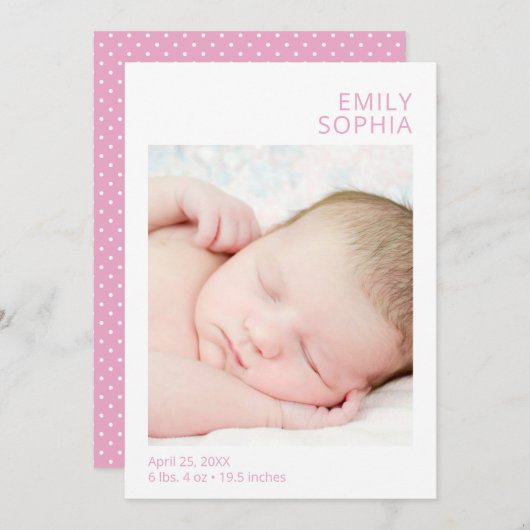 写真モダン少女の誕生のお知らせ 招待状 (正面/裏面)