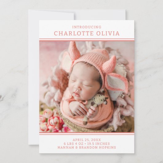 写真モダン少女の誕生のお知らせ 招待状 (正面)