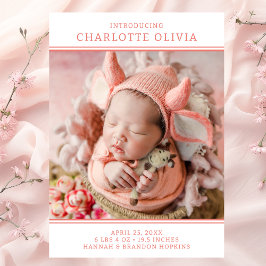 写真モダン少女の誕生のお知らせ 招待状