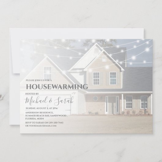 写真モダン引っ越し祝いパーティーパーティの招待状 招待状 (正面)