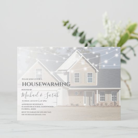 写真モダン引っ越し祝いパーティーパーティの招待状 招待状 (スタンド正面)