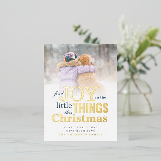 写真モダン引用文ジョイ・クリスマス実在 箔シーズンポストカード (立ち正面)