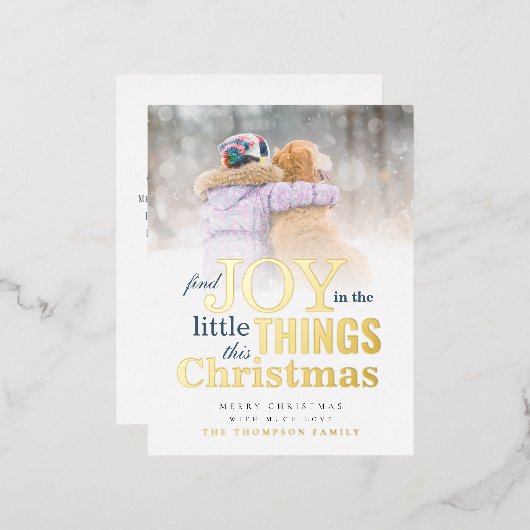 写真モダン引用文ジョイ・クリスマス実在 箔シーズンポストカード (正面/裏面)