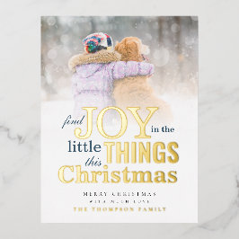 写真モダン引用文ジョイ・クリスマス実在 箔シーズンポストカード