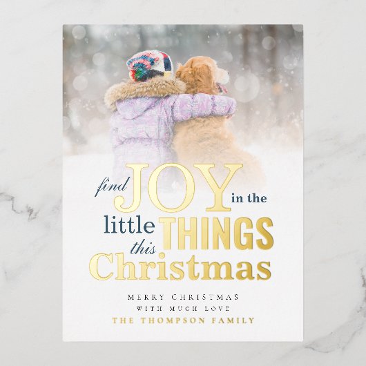 写真モダン引用文ジョイ・クリスマス実在 箔シーズンポストカード (正面)