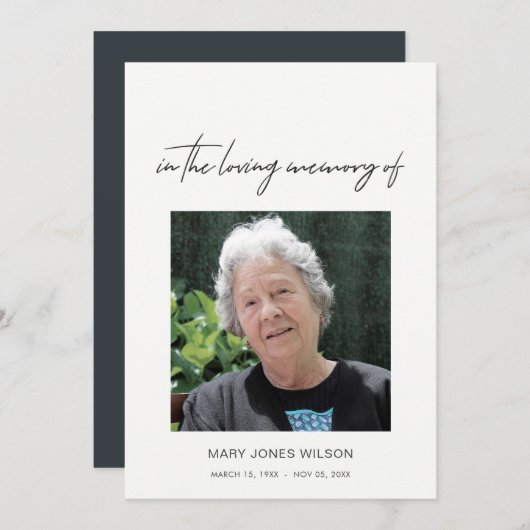 写真モダン悔やみや弔慰メモリアルサービス招待状 (正面/裏面)