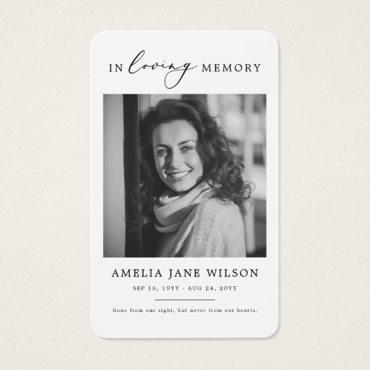 写真モダン悔やみや弔慰葬儀記念祈りの言葉カード (正面)