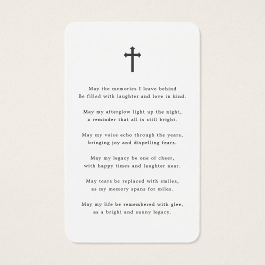 写真モダン悔やみや弔慰葬儀記念祈りの言葉カード (裏面)