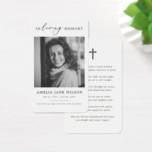 写真モダン悔やみや弔慰葬儀記念祈りの言葉カード (デスク)