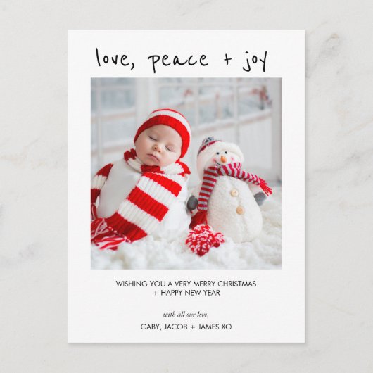写真モダン愛の平和の喜びクリスマスポストカード ポストカード (正面)