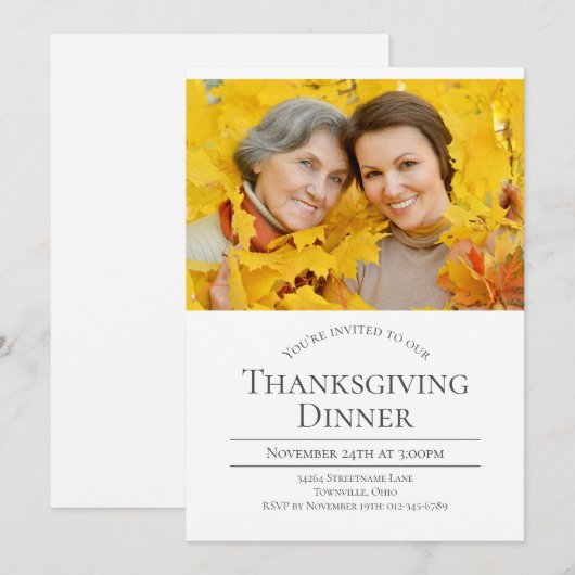 写真モダン感謝祭 招待状 (正面/裏面)