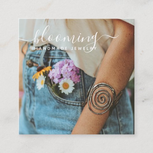 写真モダン手作りジュエリー台本ソーシャルメディア スクエア名刺 (正面)