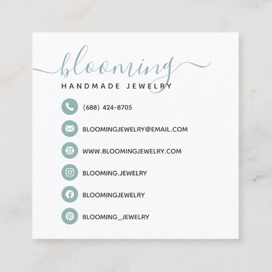写真モダン手作りジュエリー台本ソーシャルメディア スクエア名刺 (裏面)