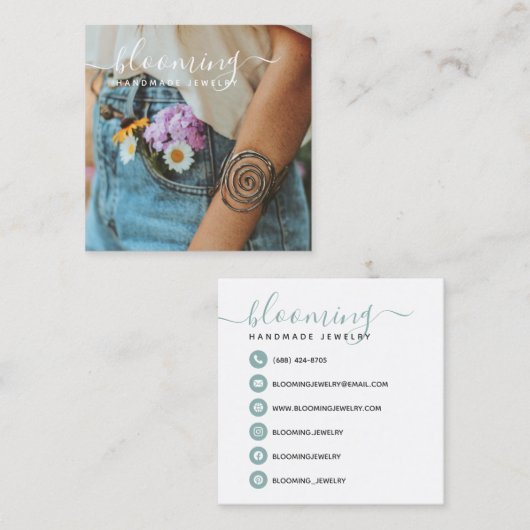 写真モダン手作りジュエリー台本ソーシャルメディア スクエア名刺 (正面/裏面)