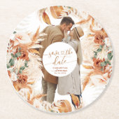 写真モダン手書きスクリプト日付の保存 ラウンドペーパーコースター (正面)