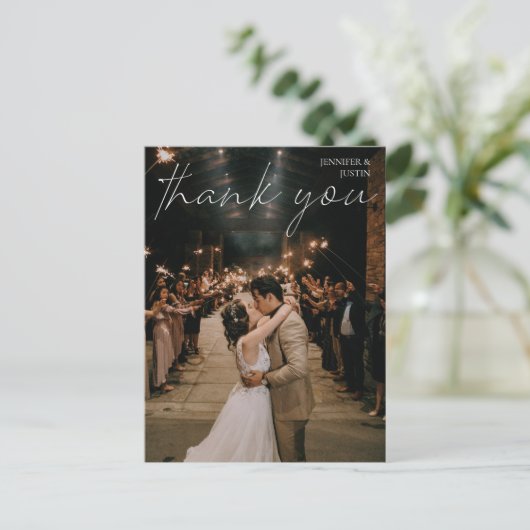 写真モダン手書きタイポグラフィありがとう ポストカード (スタンド正面)