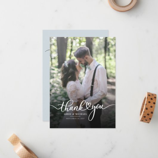 写真モダン手書き結婚による感謝 ノートカード (正面/裏面インサイチュ)