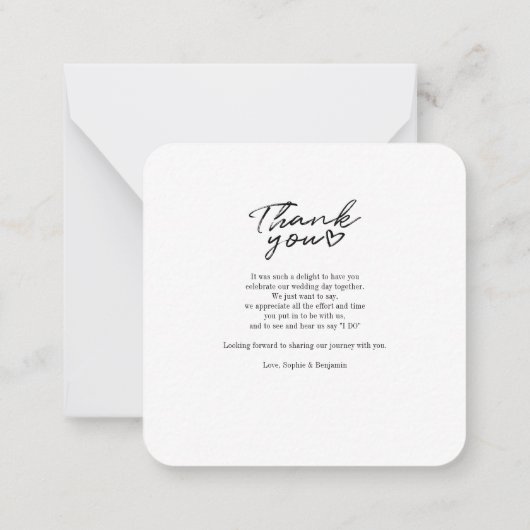 写真モダン手書き結婚による感謝 ノートカード (裏面)