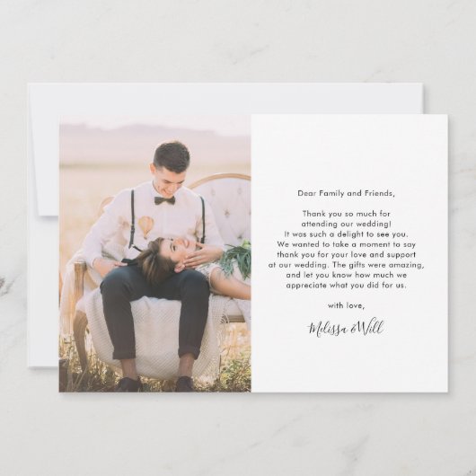 写真モダン手書き結婚の感謝 サンキューカード (裏面)