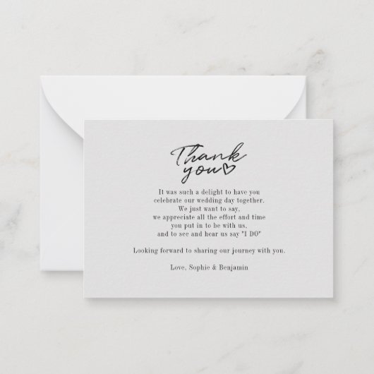 写真モダン手書式の結婚式の日 ノートカード (裏面)