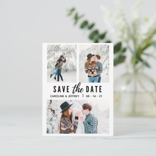 写真モダン数々のスタイリッシュは日付を保存 ポストカード (スタンド正面)