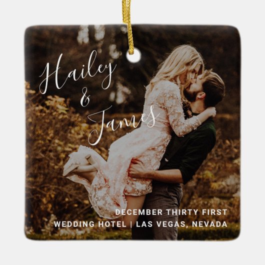 写真モダン新エレガント初めてのクリスマス セラミックオーナメント (正面)