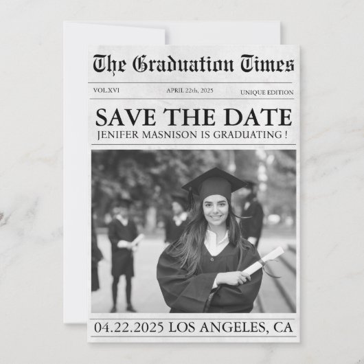 写真モダン新聞の卒業式の日付を保存 セーブザデート (正面)