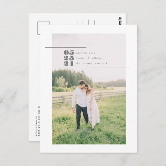 写真モダン日付のポストカードを保存 ポストカード (正面/裏面)