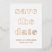 写真モダン日付の保存バラ金ゴールド 箔招待状 (正面)