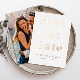 写真モダン日付の保存バラ金ゴールド 箔招待状