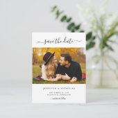 写真モダン日付の保存婚約 案内ポストカード (スタンド正面)