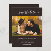 写真モダン日付の保存婚約 案内ポストカード (正面/裏面)