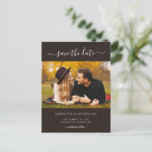 写真モダン日付の保存婚約 案内ポストカード (スタンド正面)