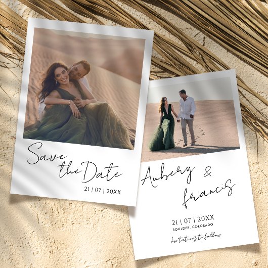 写真モダン日付の保存結婚式招待状 セーブザデート