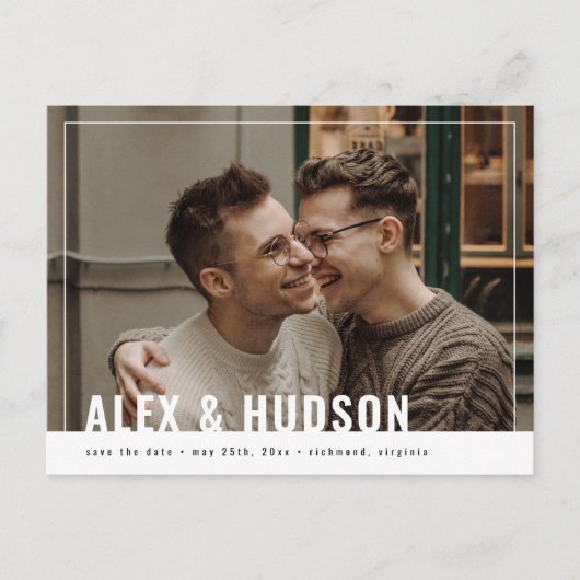 写真モダン日付の保存 ポストカード (正面)