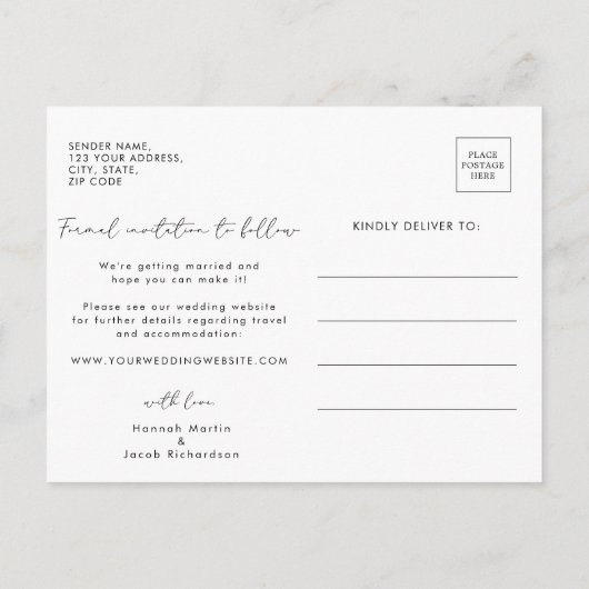 写真モダン日付の保存 案内ポストカード (裏面)