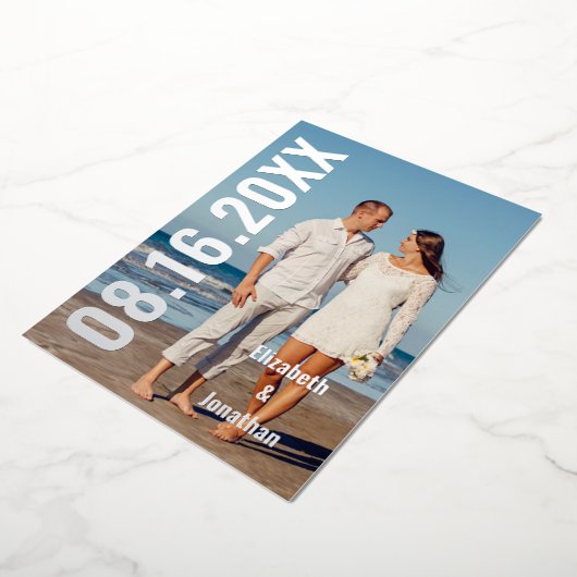 写真モダン日付の保存 箔招待状 (回転した状態)