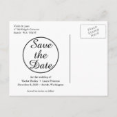 写真モダン日付の保存 – 黒 案内ポストカード (裏面)