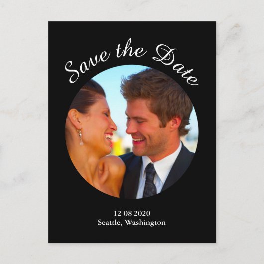 写真モダン日付の保存 – 黒 案内ポストカード (正面)