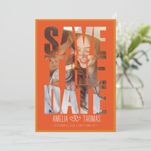 写真モダン日付の保結婚存 招待状 (スタンド正面)