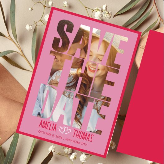 写真モダン日付の保結婚存 招待状