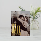 写真モダン日付の発結婚表を保存 箔シーズンポストカード (立ち正面)