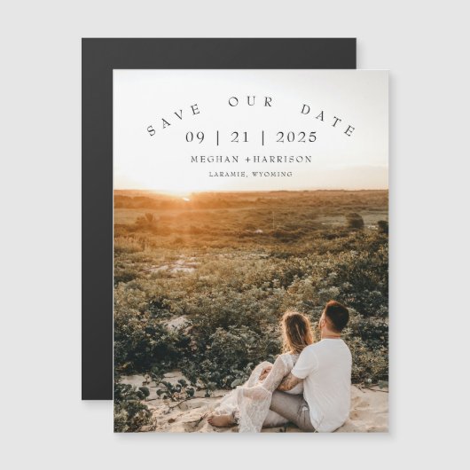 写真モダン日付の薄い磁気カードを保存 マグネット招待状 (正面/裏面)