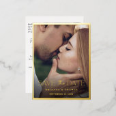 写真モダン日付の金ゴールドを保結婚存 箔招待状ポストカード (正面/裏面)